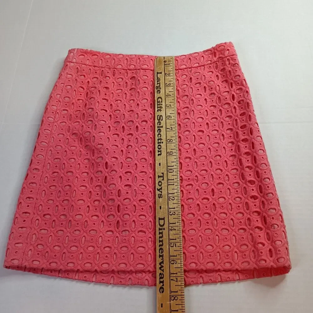 J Crew Pencil Mini Skirt Women’s Size 00 Pink‎ Explored Eyelet Lining Cotton